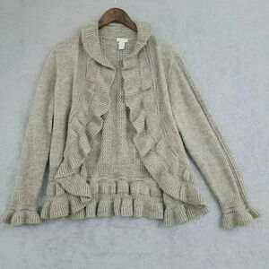 Chico's Wool Mohair Blend Ruffle Knit Cardigan Sweater Size 3/ XL 6CT